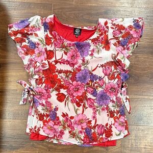 Bobeau Women's Floral Blouse - Red and Purple